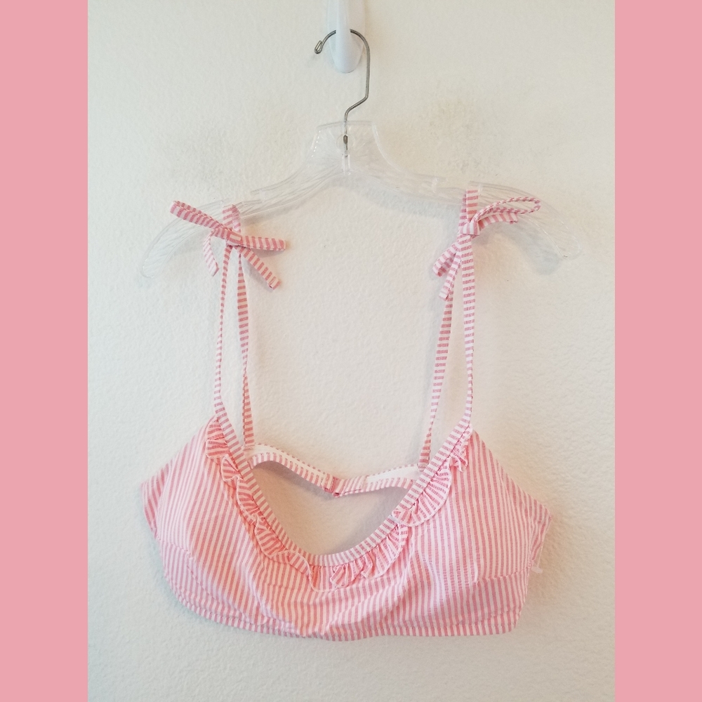 Aerie NWOT Pink & White Striped Bikini Top XL